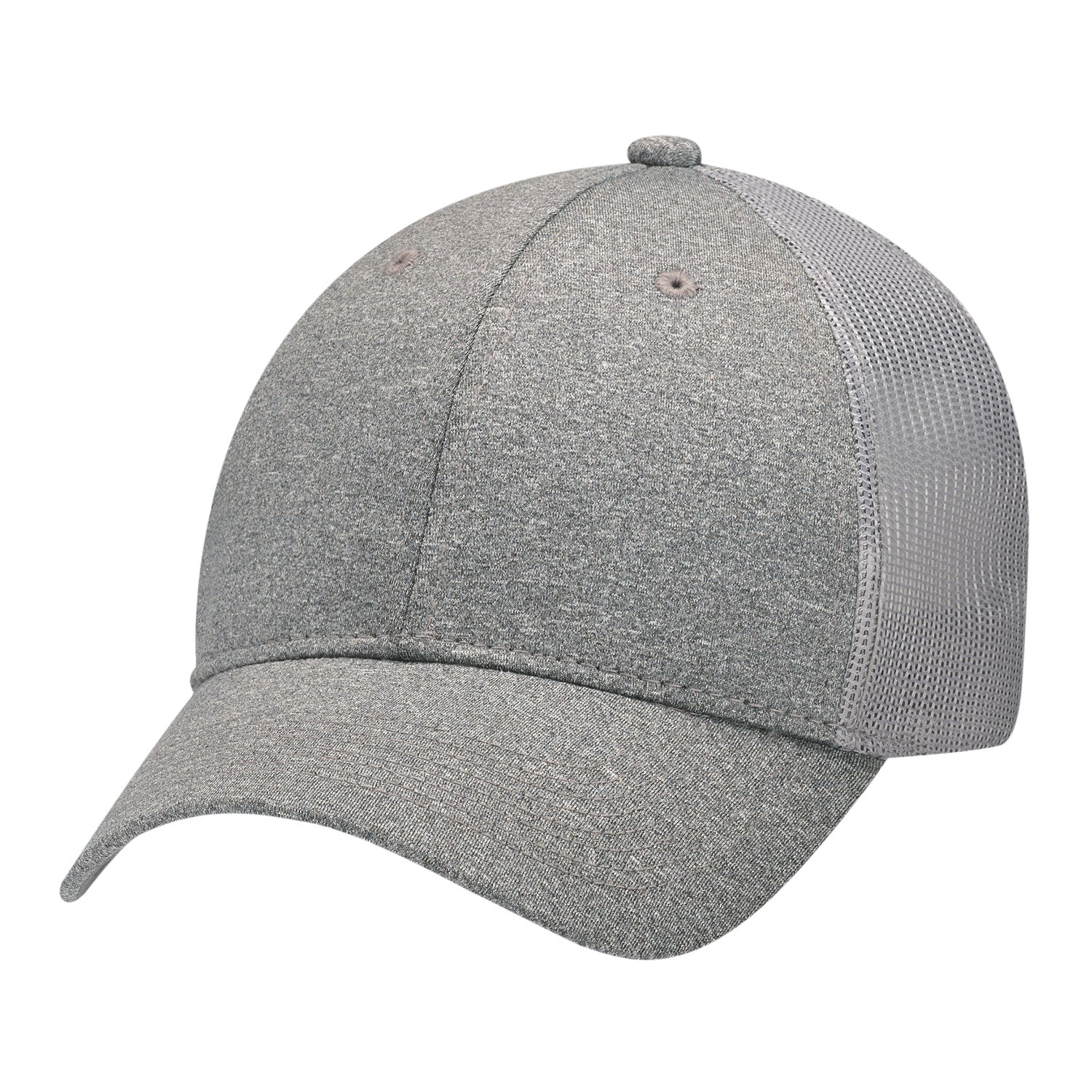 Polyester Heather / Soft Nylon Mesh 6 Panel Constructed Full-Fit Mesh Back Cap