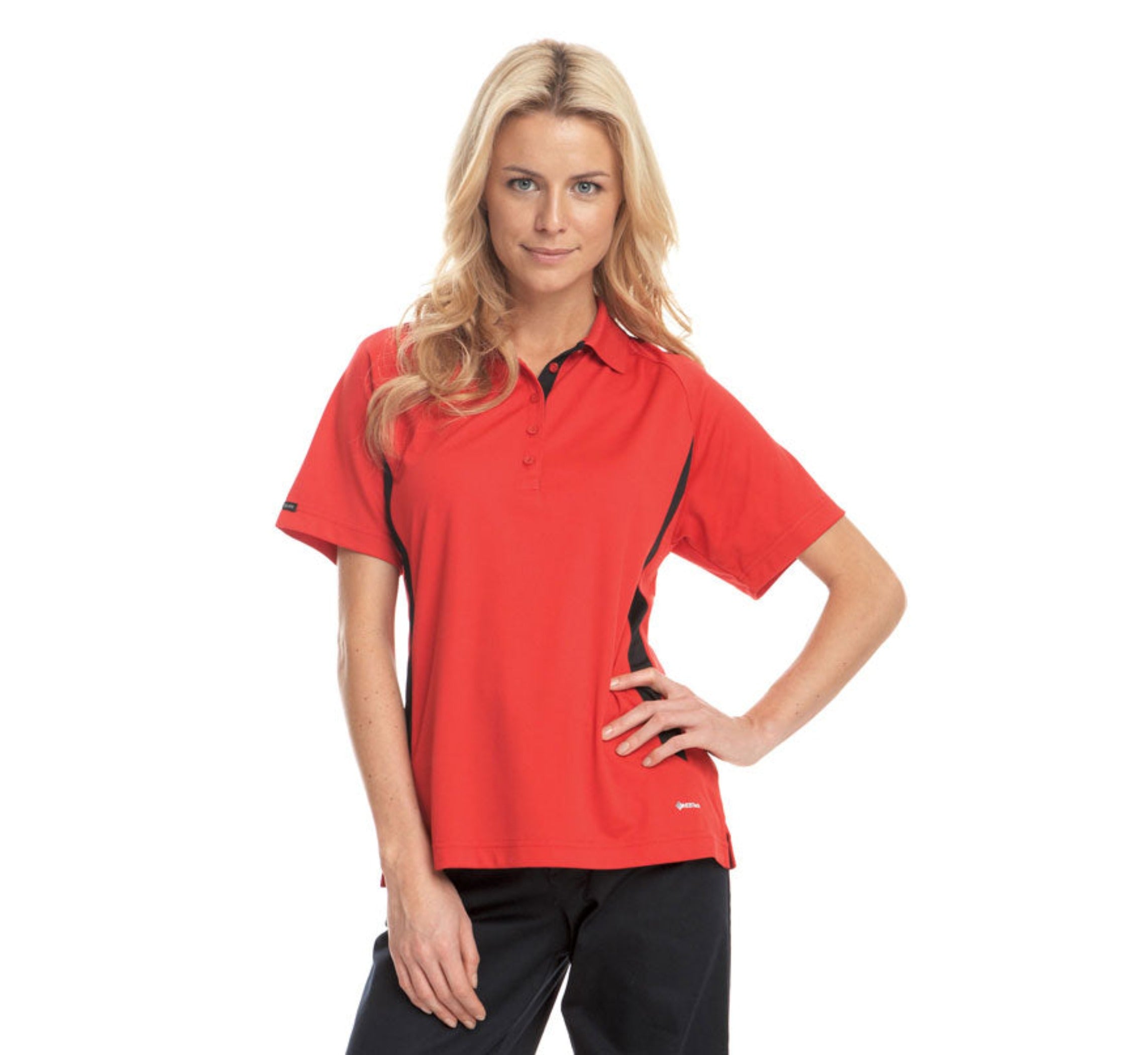 Ladies Red/Black Polo - On Model
